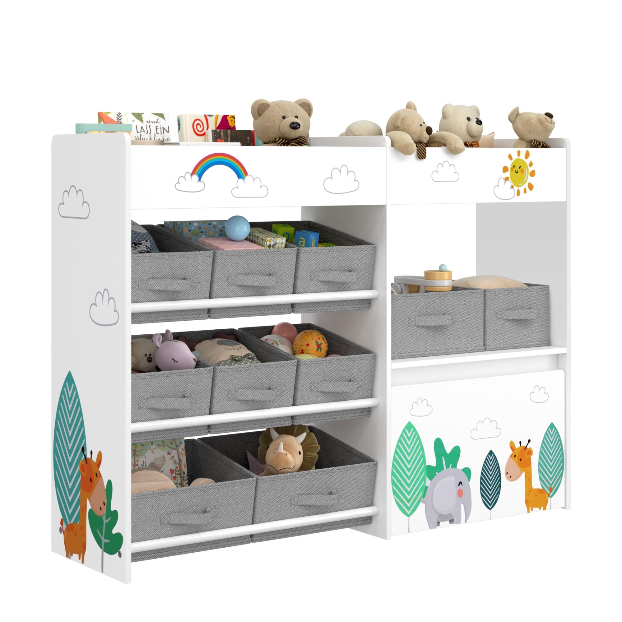Scaffale Portagiochi Bambini HOCSOK Con 9 Contenitori In Stoffa - Organizzatore Cameretta 90x30x80cm Bianco - Foto 5