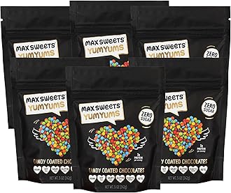 Max Sweets Dark Chocolate YumYums - Delicious Sugar Free Candy Ideal for Keto, Gluten Free, Diabetic, Low Carb, No Sugar Diets - Vegan Chocolate with Candy Coating - 6 Pack