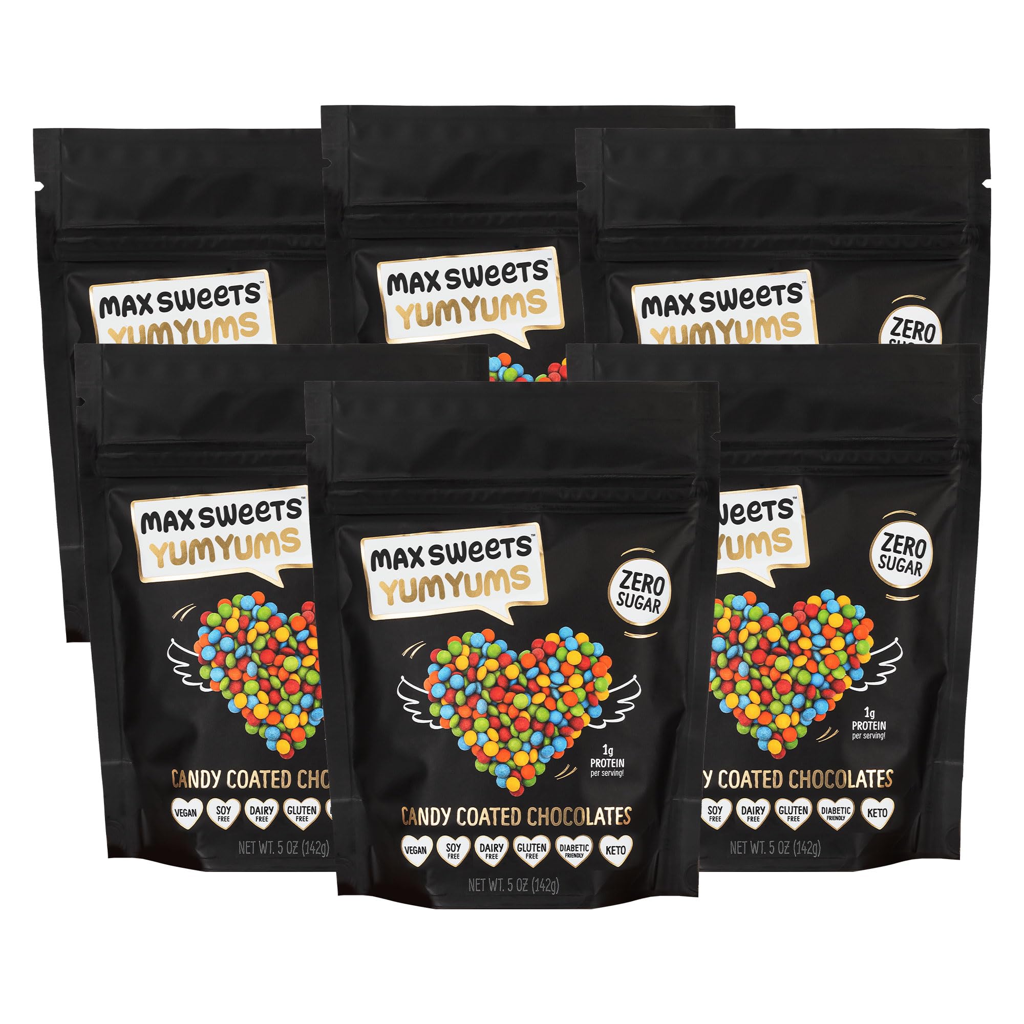 Max Sweets Dark Chocolate YumYums - Delicious Sugar Free Candy Ideal for Keto, Gluten Free, Diabetic, Low Carb, No Sugar Diets - Vegan Chocolate with Candy Coating - 6 Pack
