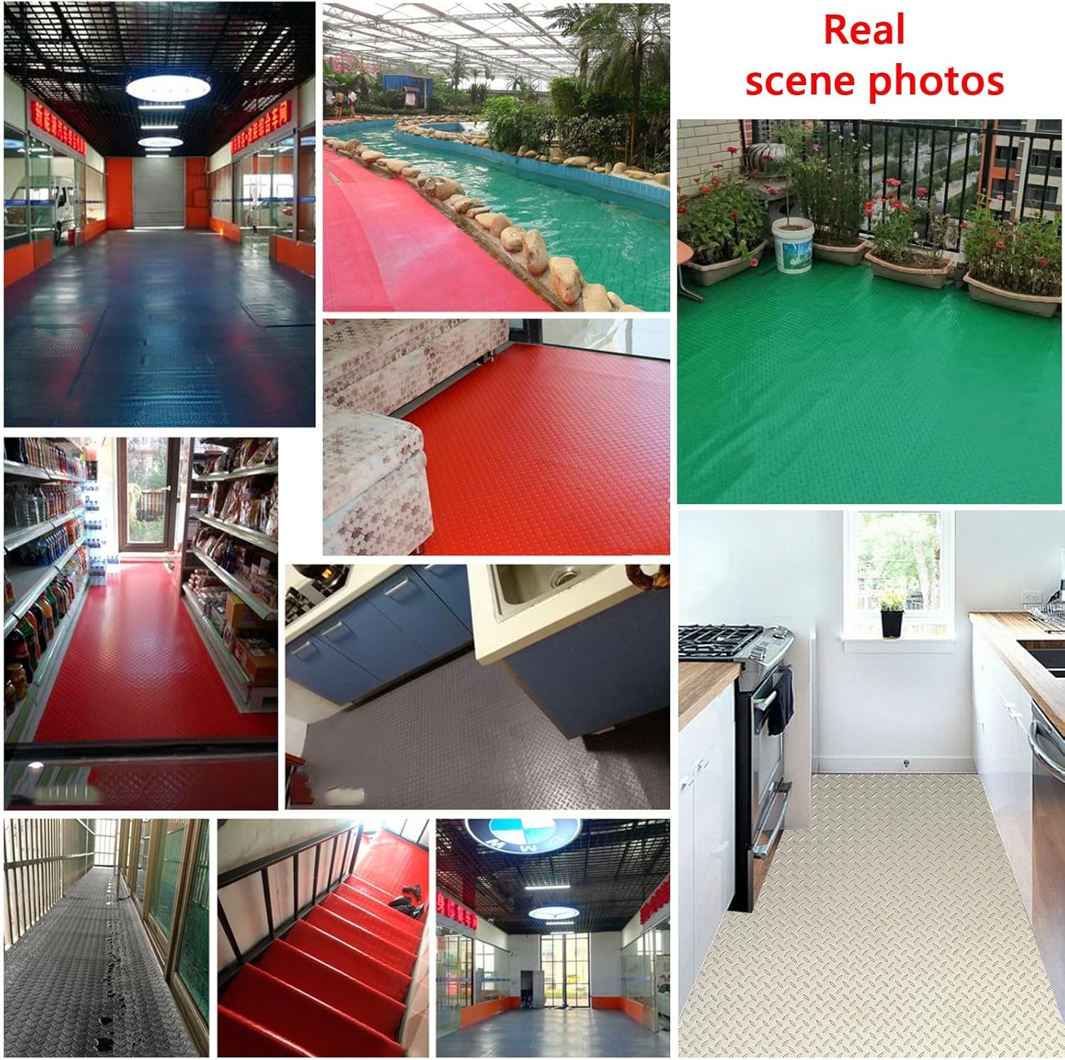 PVC Garage Shop Parking Mat, Non-Slip Floor Protector Mat, Heavy-Duty Diamonds Plates Floor Mat, Waterproof and Easy to Clean, for Under Car, RV, Gym(Red,1.5x6m/4.9x19.6ft)