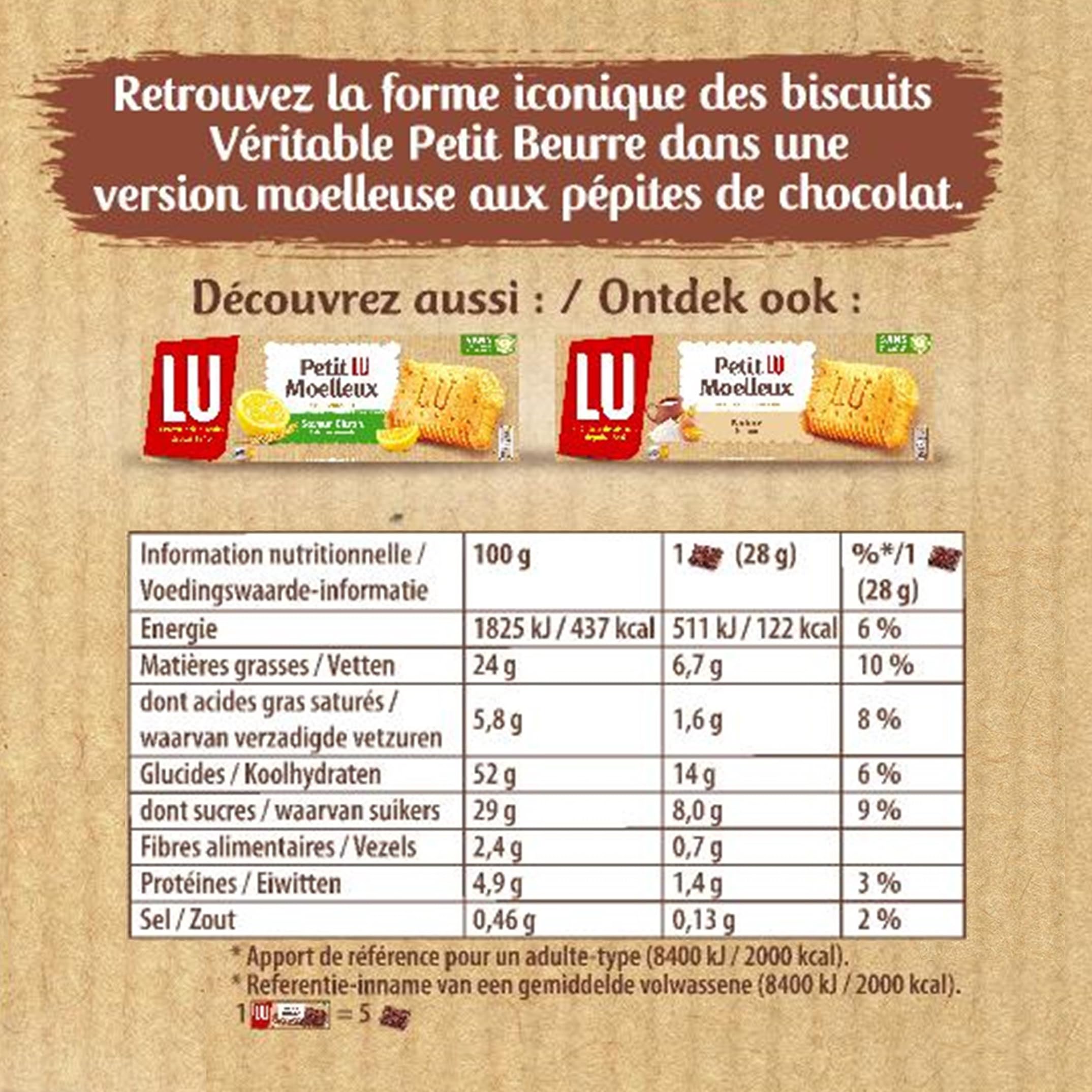 LU - Petit LU Moelleux - Gâteau Moelleux Pépites de Chocolat - Sans Conservateur Ni Colorant - Lot de Gâteaux en Sachets Individuels - Idéal pour le Goûter des Enfants - Carton de 48 Sachets de 28 g
