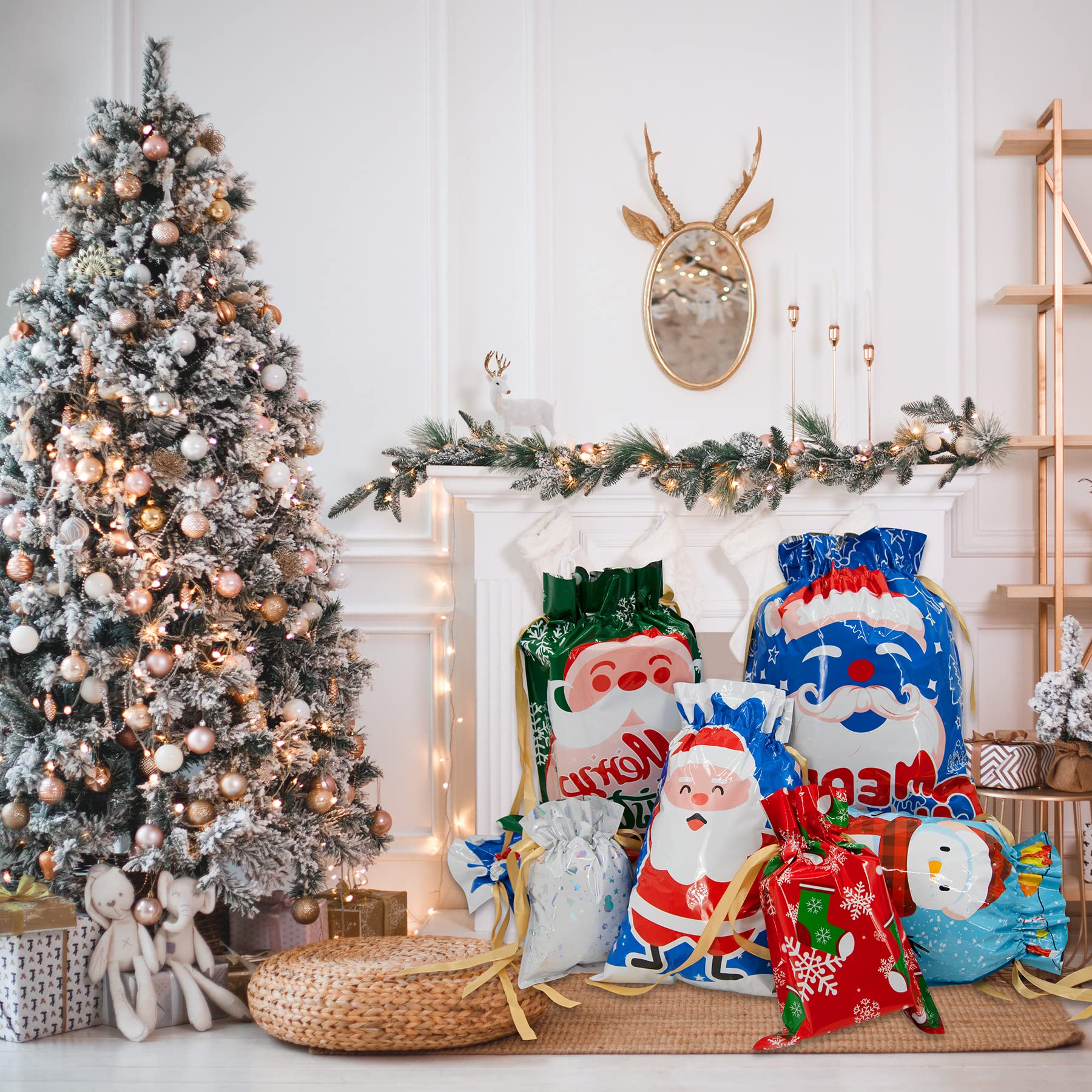 BQTQ 50 Pezzi Sacchetto di Regalo Natale Sacchettini di Festa Natalizie Sacchetti Caramelle Regalo di Natale Borsa di Regalo Natale con Coulisse Biscotto Caramella Borsa