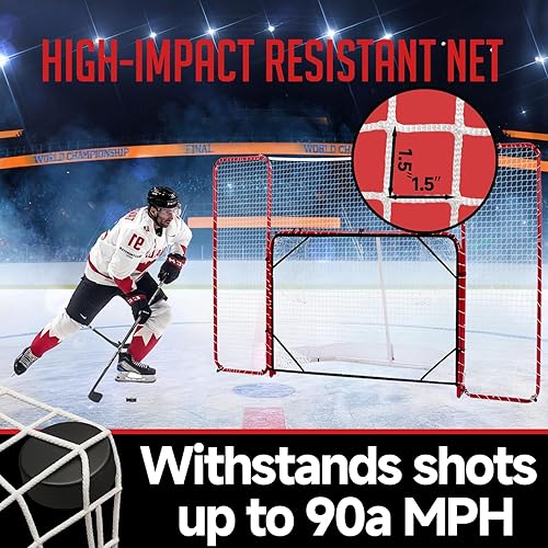 Miniatura 6 de Red de hockey con tope trasero de 10 x 6 pies, juego de entrenamiento de porteros de hockey profesional con redes de objetivo, marco de acero