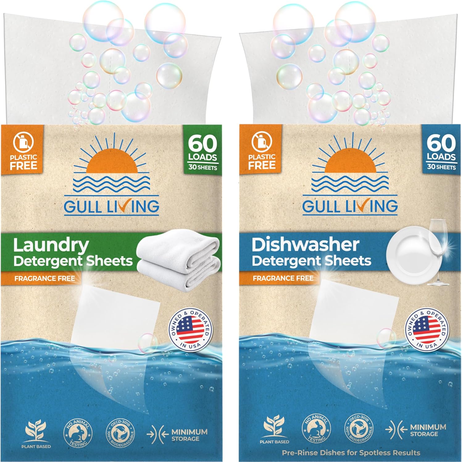 Gull Living Detergent Bundle Pack Laundry Detergent Sheets + Dishwasher Detergent Sheets