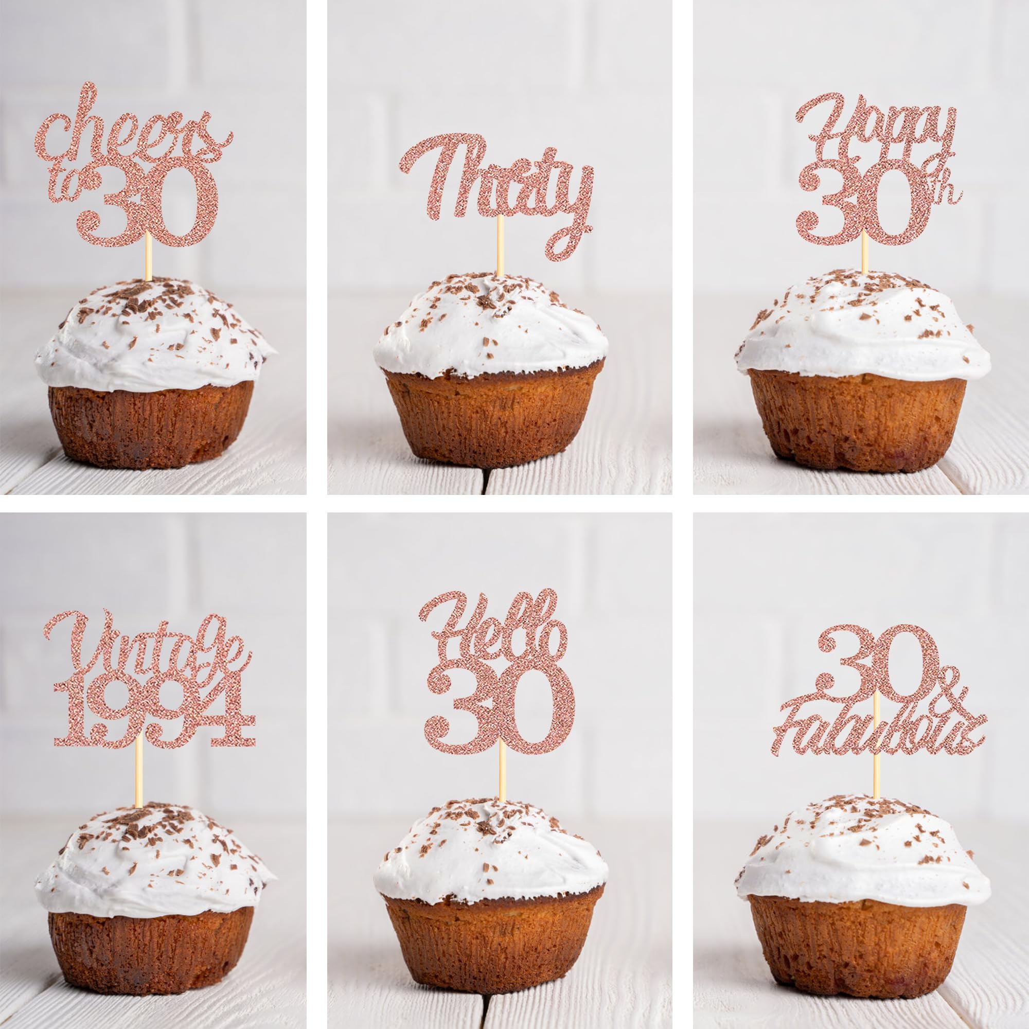 Sotpot 30 Decorazioni Per Cupcake Per 35° Compleanno – Oro Rosa Glitterato, 6 Stili Diversi (Hello 35, Cheers, Favolosa, Ecc.)