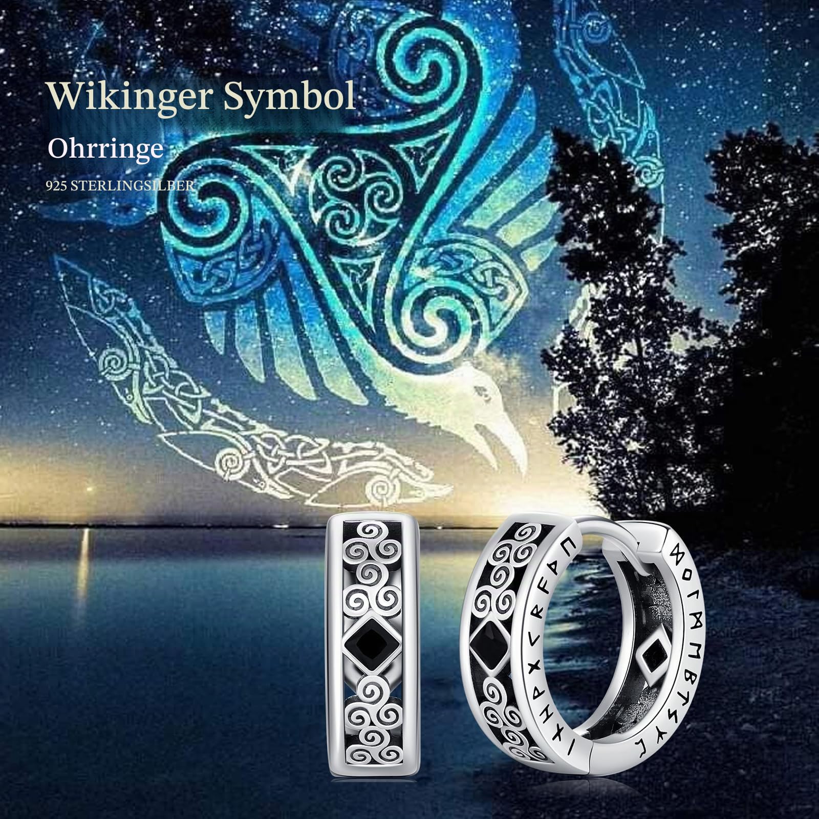 Wikinger Rune Ohrringe 925 Sterling Silber Viking Schmuck Geschenk für Männer Frauen Punk Style Ohrringe Unisex Wikinger Accessoires Geschenkidee