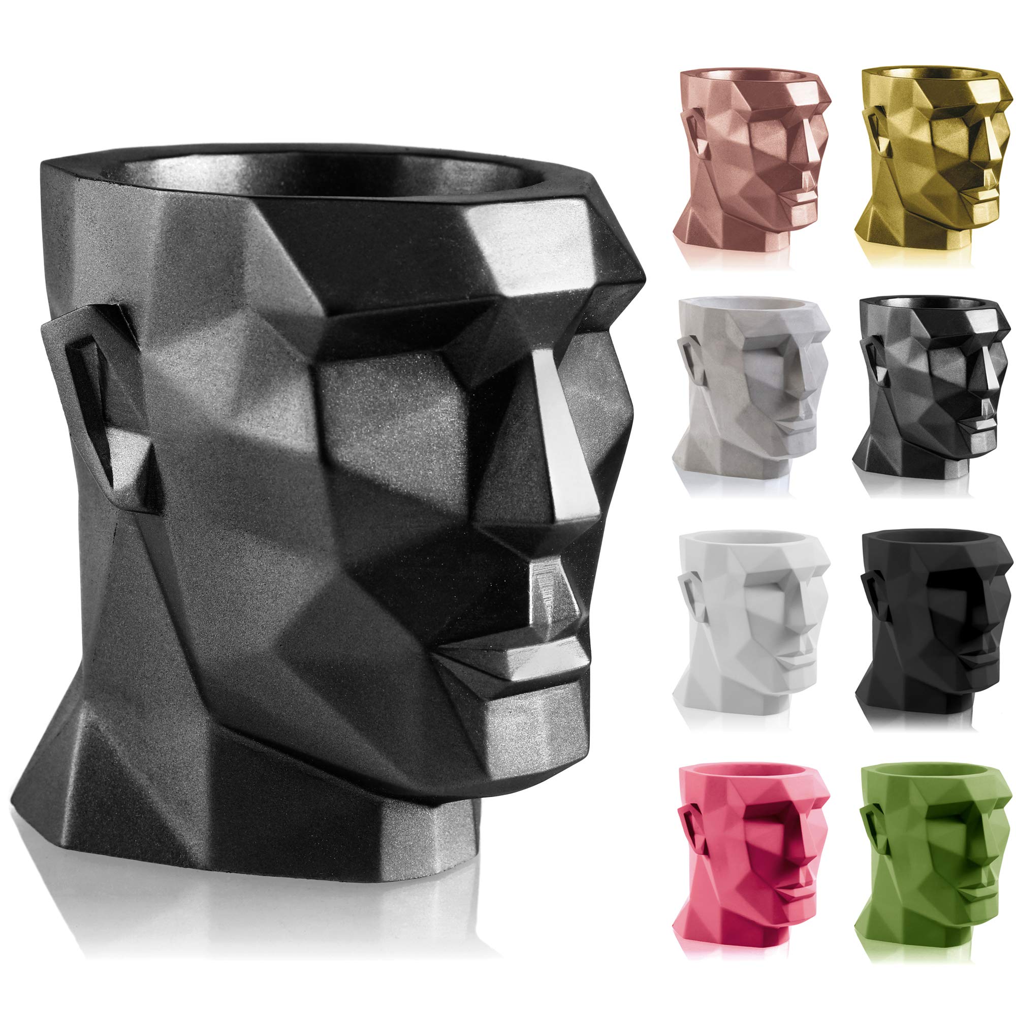 CONCRETTE Apollo Head Planter, Unique Novelty Flower Pot, Sculpture, Home or Garden Decor, Indoor/Outdoor (Steel)