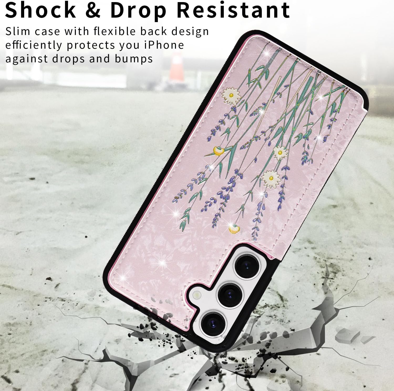 UEEBAI Wallet Case for Samsung Galaxy S25 5G with Card Holders, PU Leather Cover Kickstand RFID Blocking Double Magnetic Clasp Rilievo Flower Shockproof Flip Case for Women Girls - Pansy - Image 5