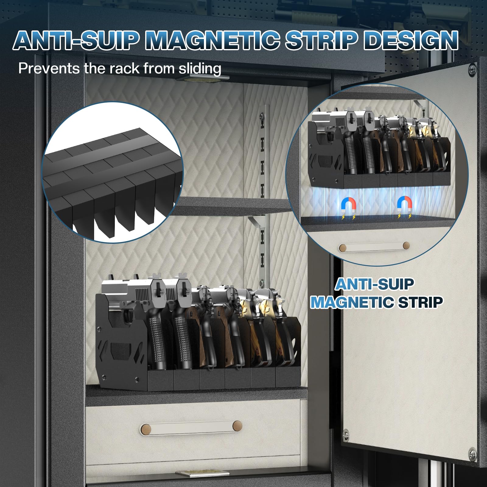 Foam Pistol Rack for Gun Safe & Gun Cabinet Accessories, Durable Soft Foam Handgun Organizer with Moisture/Scratch Resistance & Anti-Slip, Firearm Storage Rack Stand for Displays (6 Slots Black)