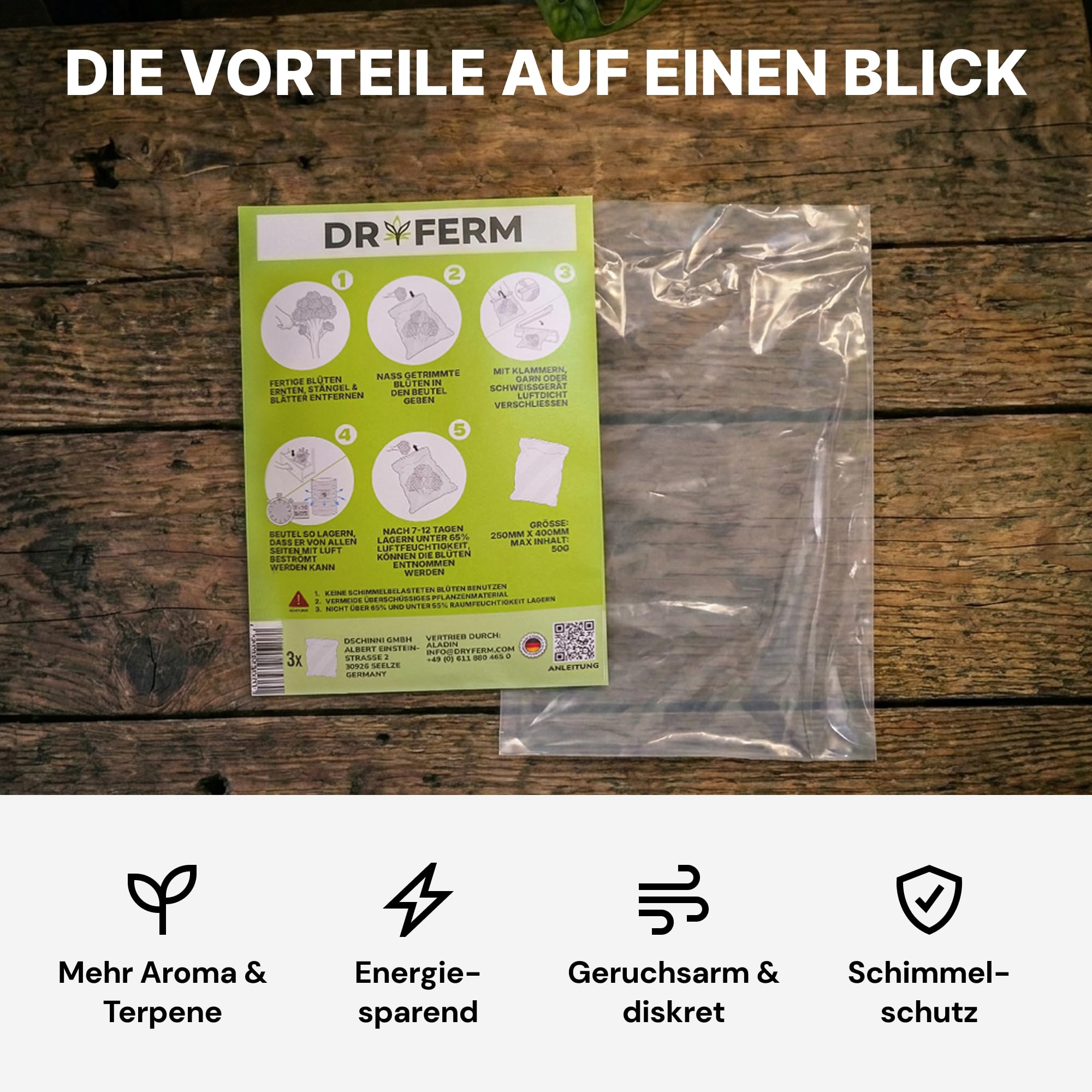 Trocknungsbeutel für Kräuter - 3er Set Dry Bag 50x50cm - schimmelsicher & geruchsarm trocknen, curen & lagern - lebensmittelecht, mit maximaler Wirkstofferhaltung - Made in Germany