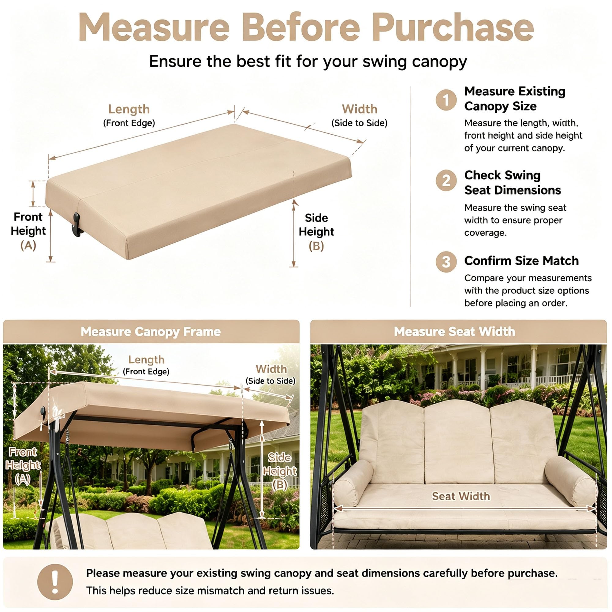 Tetto di Ricambio per Altalena da Giardino, Tettoia di Facile Installazione | Per Sedia a Dondolo da Giardino, Copertura per Sedia da Giardino(78 x 46in/198 x 118cm)