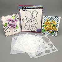 Vista 1 de Alinacutle 5 plantillas de capas de flores de peonía y 1 juego de troqueles de marco, plantillas de plástico con marcos, corte de metal, troqueladas