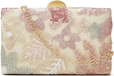 Sequin Floral Embroidery Evening Clutch Bag for Women