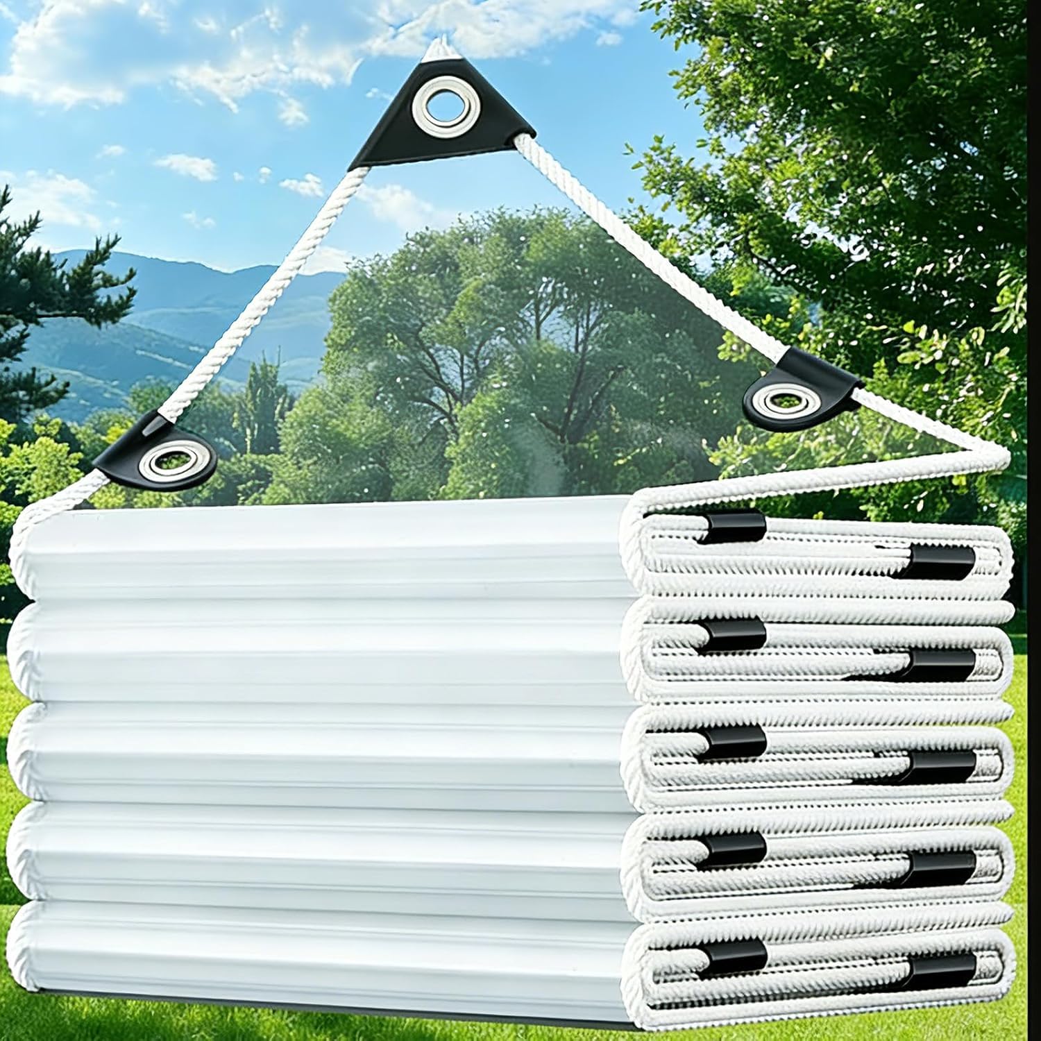 2.9m x 5m Clear Tarpaulin Waterproof Heavy Duty Transparent Tarpaulin Sheet Waterproof Tarp Clear Tarp with Eyelets and Rope for Home Garden Outdoor Camping Greenhouse Chicken Rabbit Hutch