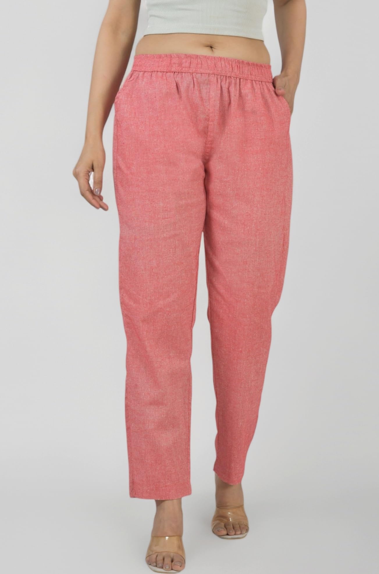 Women's Cotton Linen Pants, Regular Fit, Fully Elasticated, 2 Side Pockets