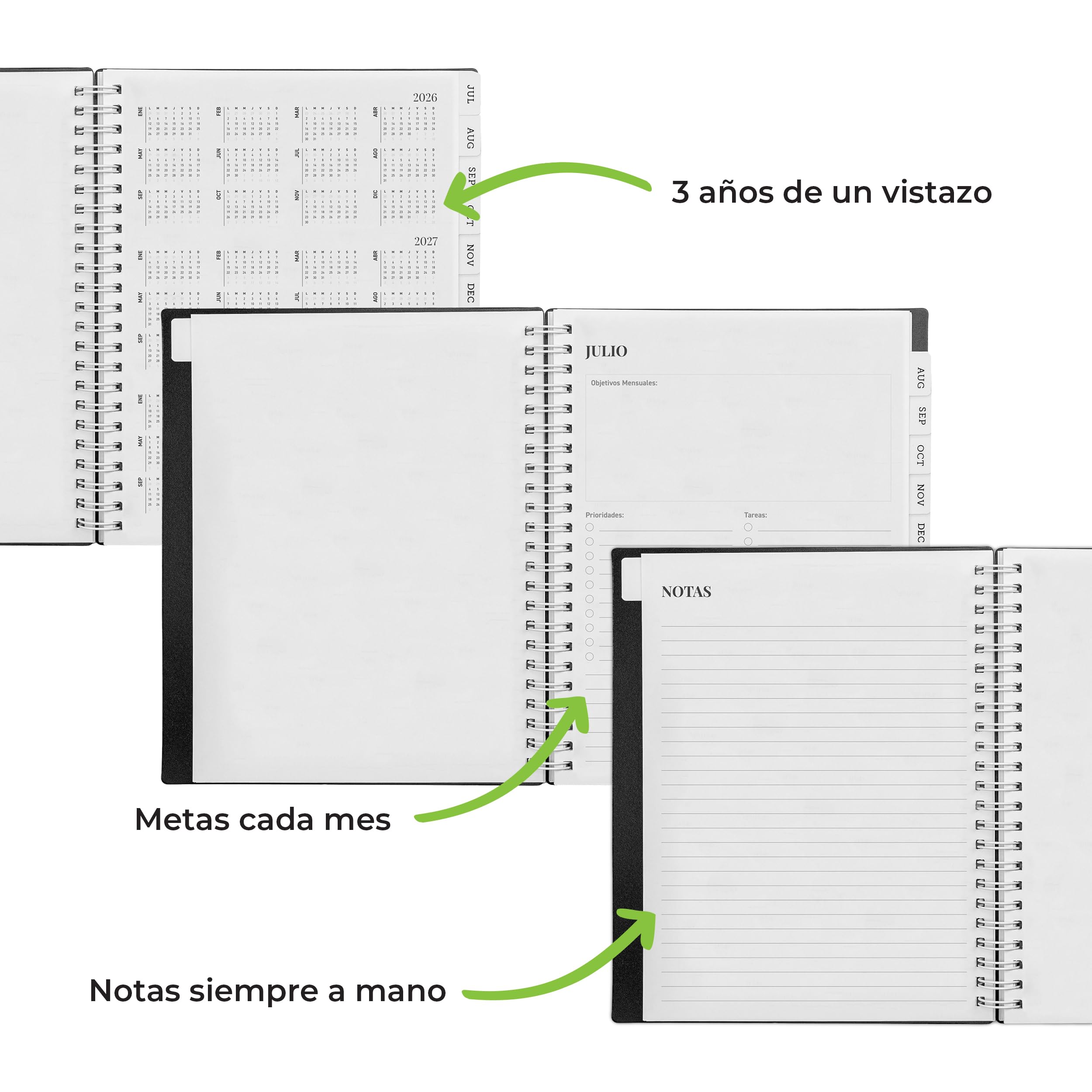 WallDeca Planificador Académico 2026–2027, Agenda Diaria, Semanal y Mensual, Julio 2026–Junio 2027, Páginas de Notas, Doble Espiral, 20 × 15 cm (en Español)