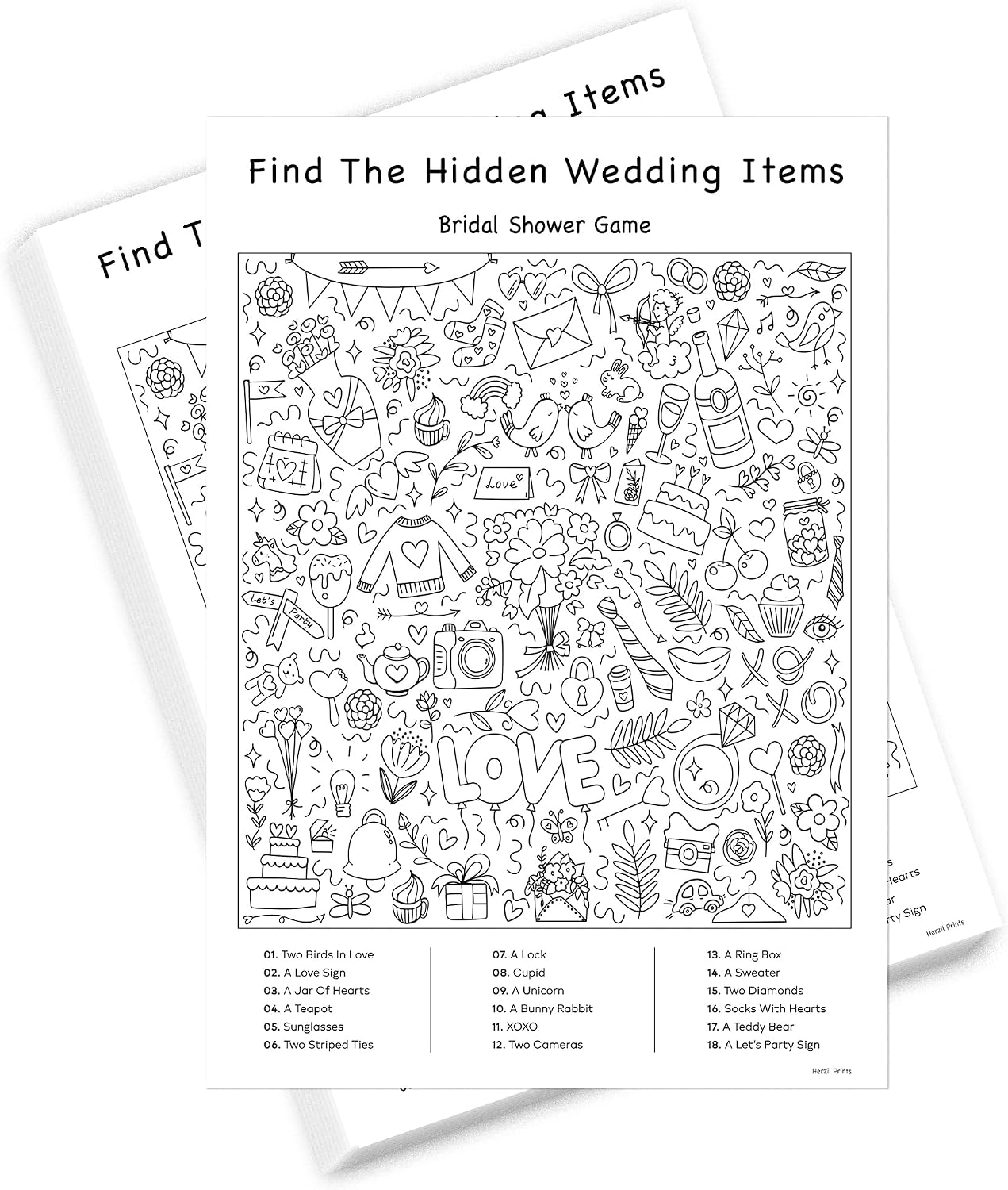 Amazon.com: HerZii Prints Bridal Shower Games Cards Hidden Object ...