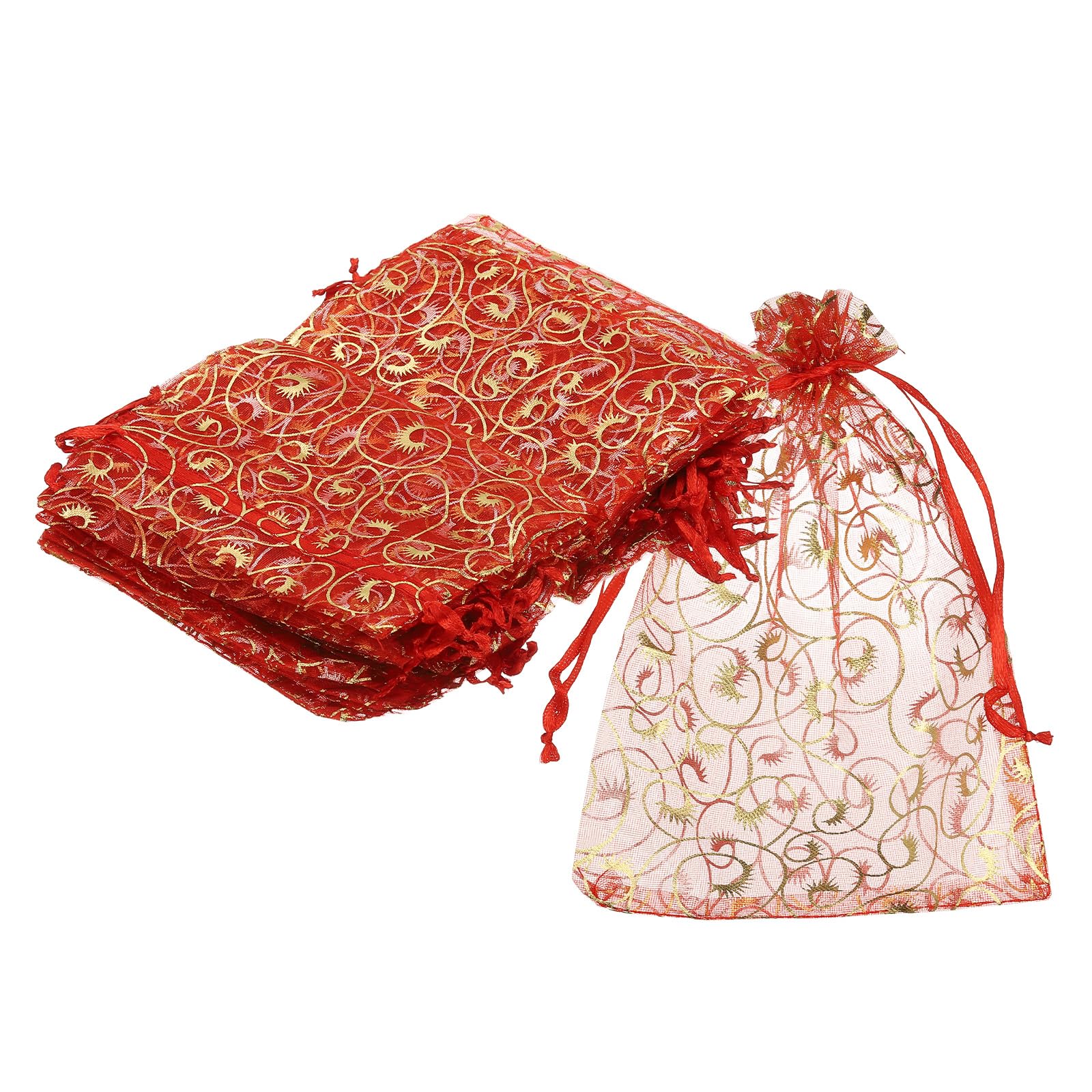 sourcing map Organza Bags, 50Pcs 13 x 18cm Candy Mesh Bag with Drawstring Jewelry Gift for Party Favor Pouch Christmas Wedding Festival Small Gift, Red