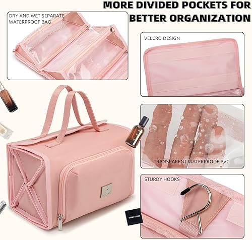 Miniatura 6 de Bolsa de maquillaje enrollable, bolsa de aseo de viaje para mujer con 4 bolsas transparentes aprobadas por la TSA, organizador de viaje colgante,