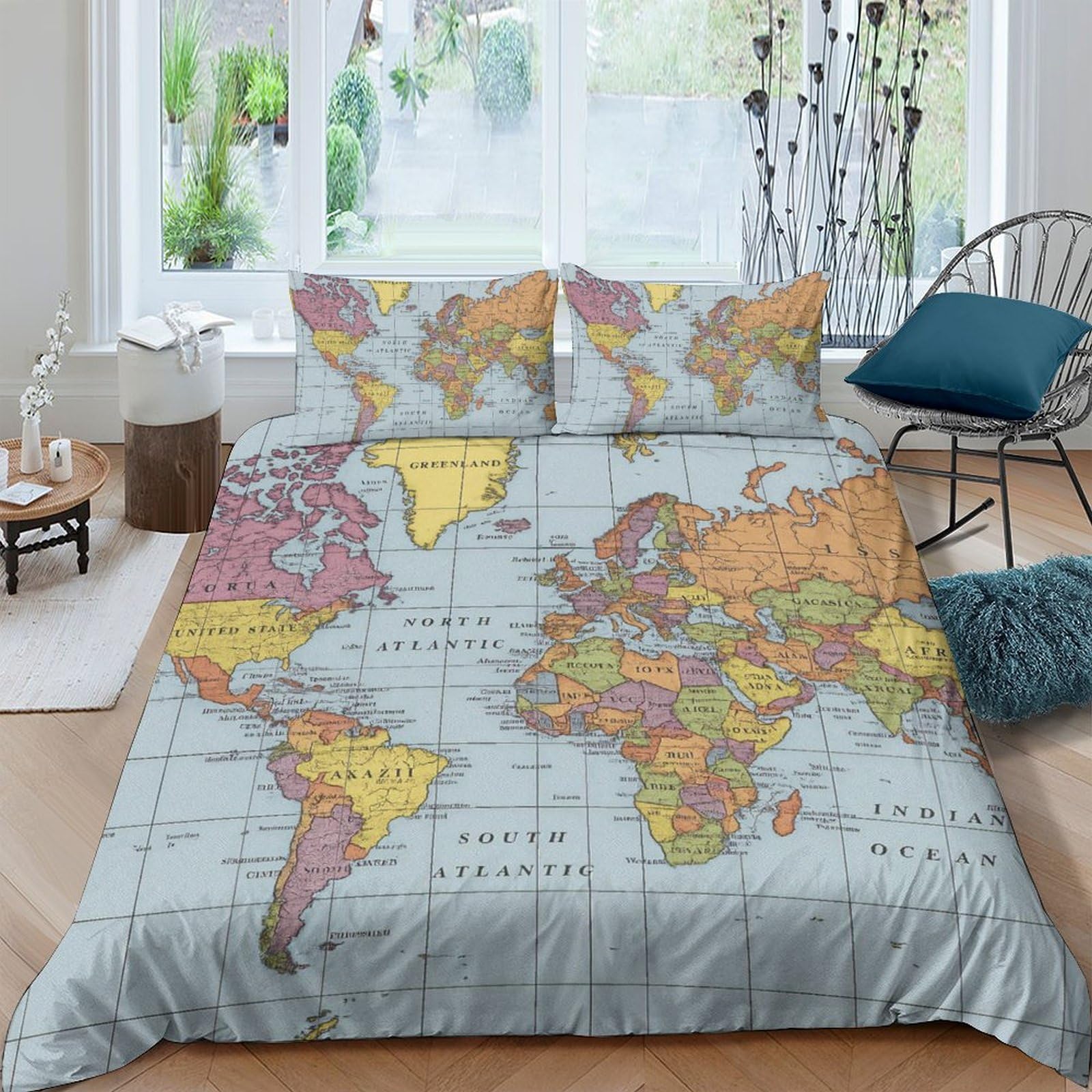 Ctjqhvkz Style-7 3D Printed World Map Fitted Sheet Microfiber Soft Colorful Vintage Globe Bed Cover For Bedroom Guestroom Mattress Decor Single（135X200cm）