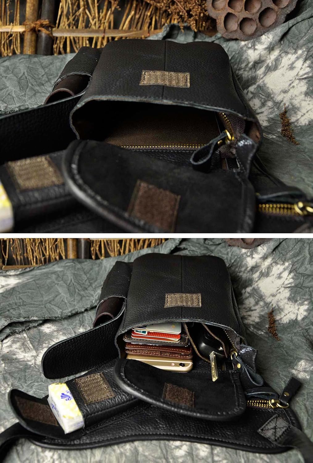 Le'aokuu Mens Genuine Leather Motorcycle Hiking Belt Waist Hip Bum Pack Drop Leg Bag Pouch 3106