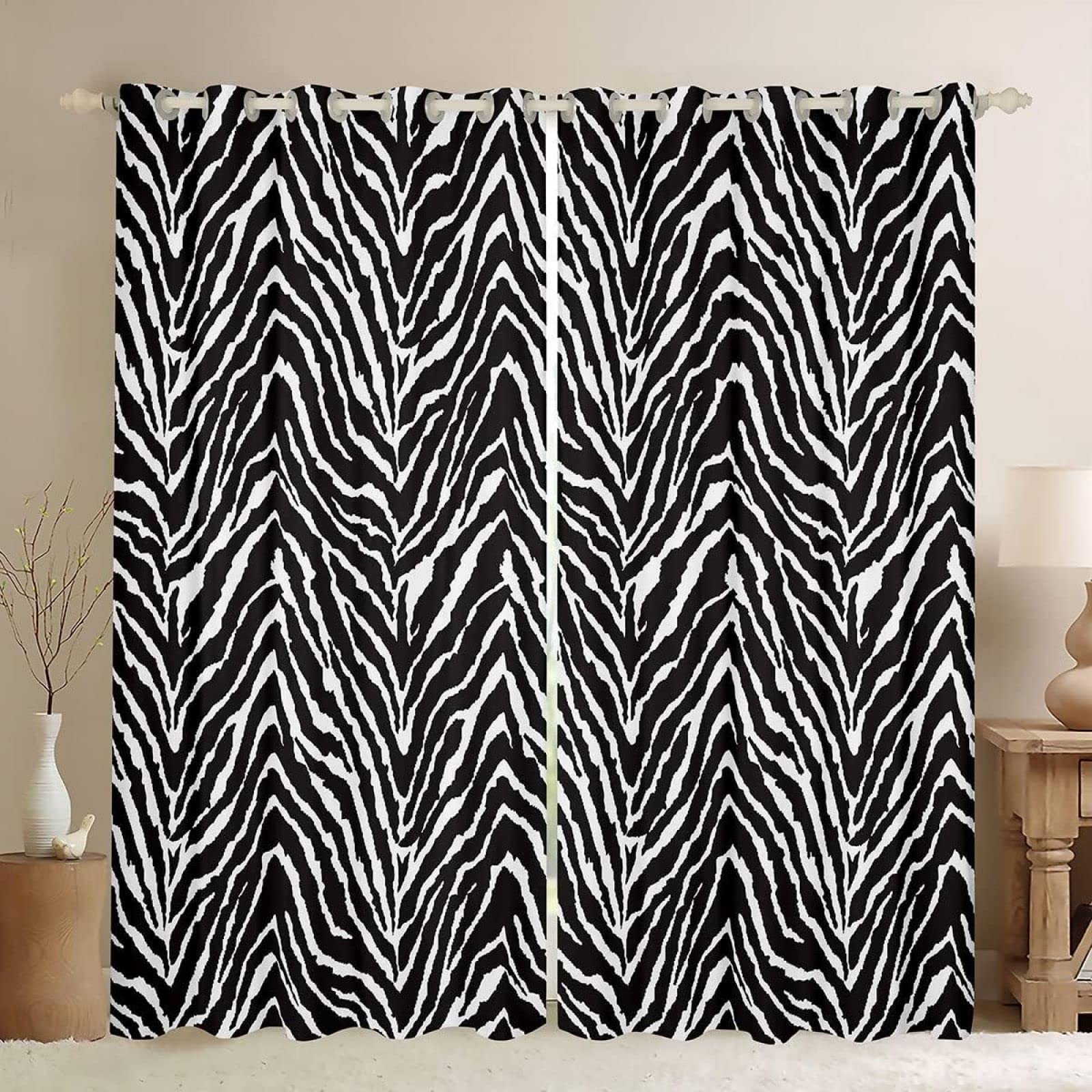 Buohwiwe Zebra Print Blackout Curtains 3D Zebra Print Curtains Eyelet Blackout Thermal Insulated Curtains for Window Drapes for Bedroom Living Room Curtains 46 x 54 Inch 2 Panels