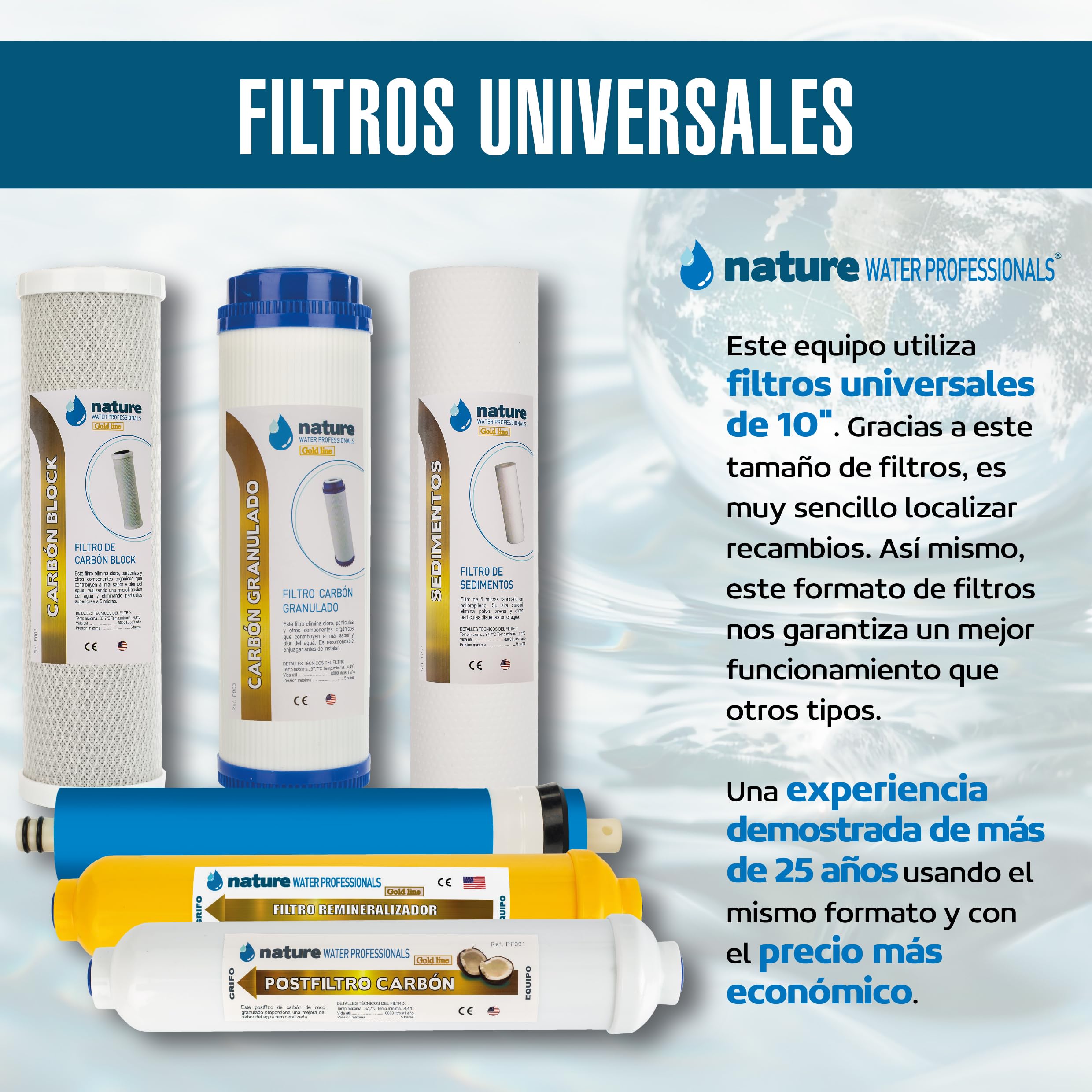 NATURE WATER PROFESSIONALS - Attrezzatura per osmosi inversa - Kit per osmosi a 6 stadi - Capacità 5 litri - Include membrana 50 GPD, filtro e serbatoio acqua.