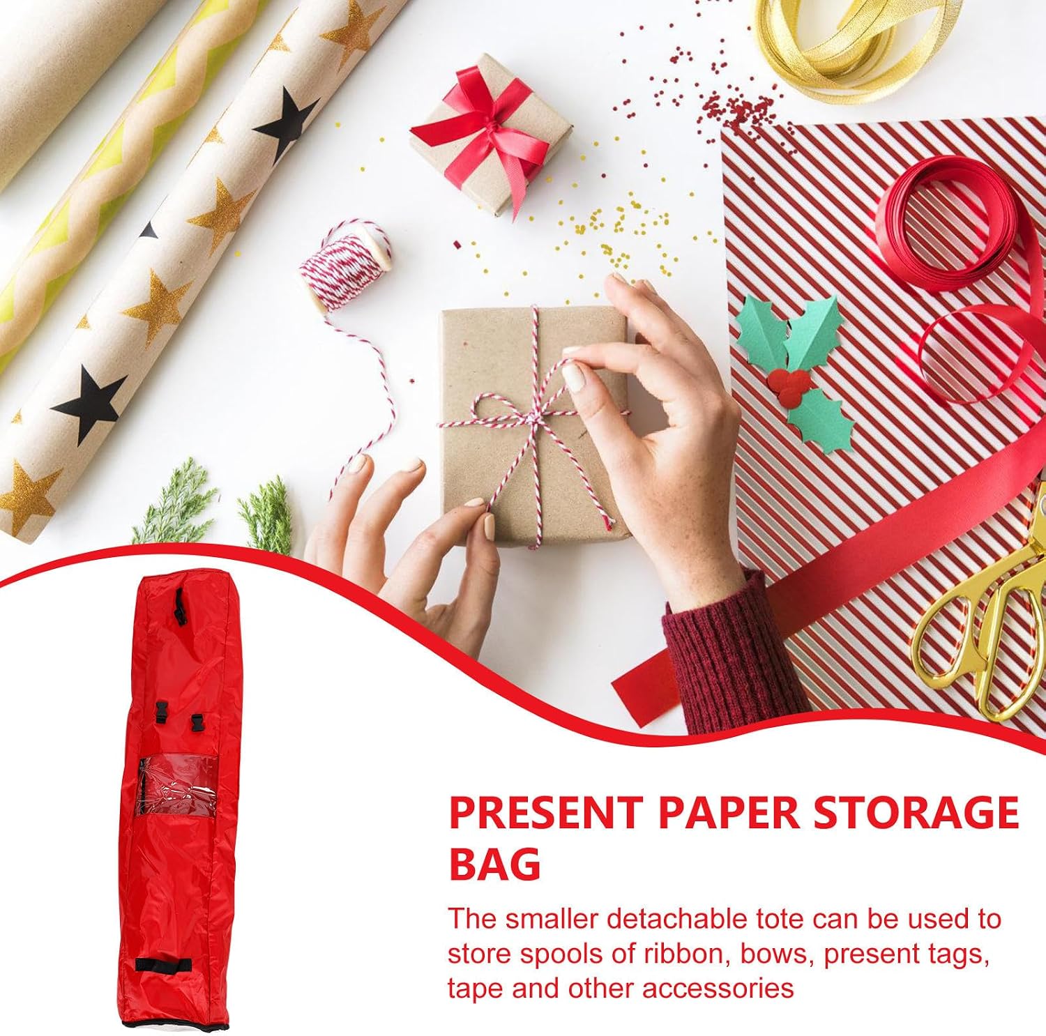 Vaguelly Christmas Wrapping Paper Storage Bag Organizer with Zippered Top