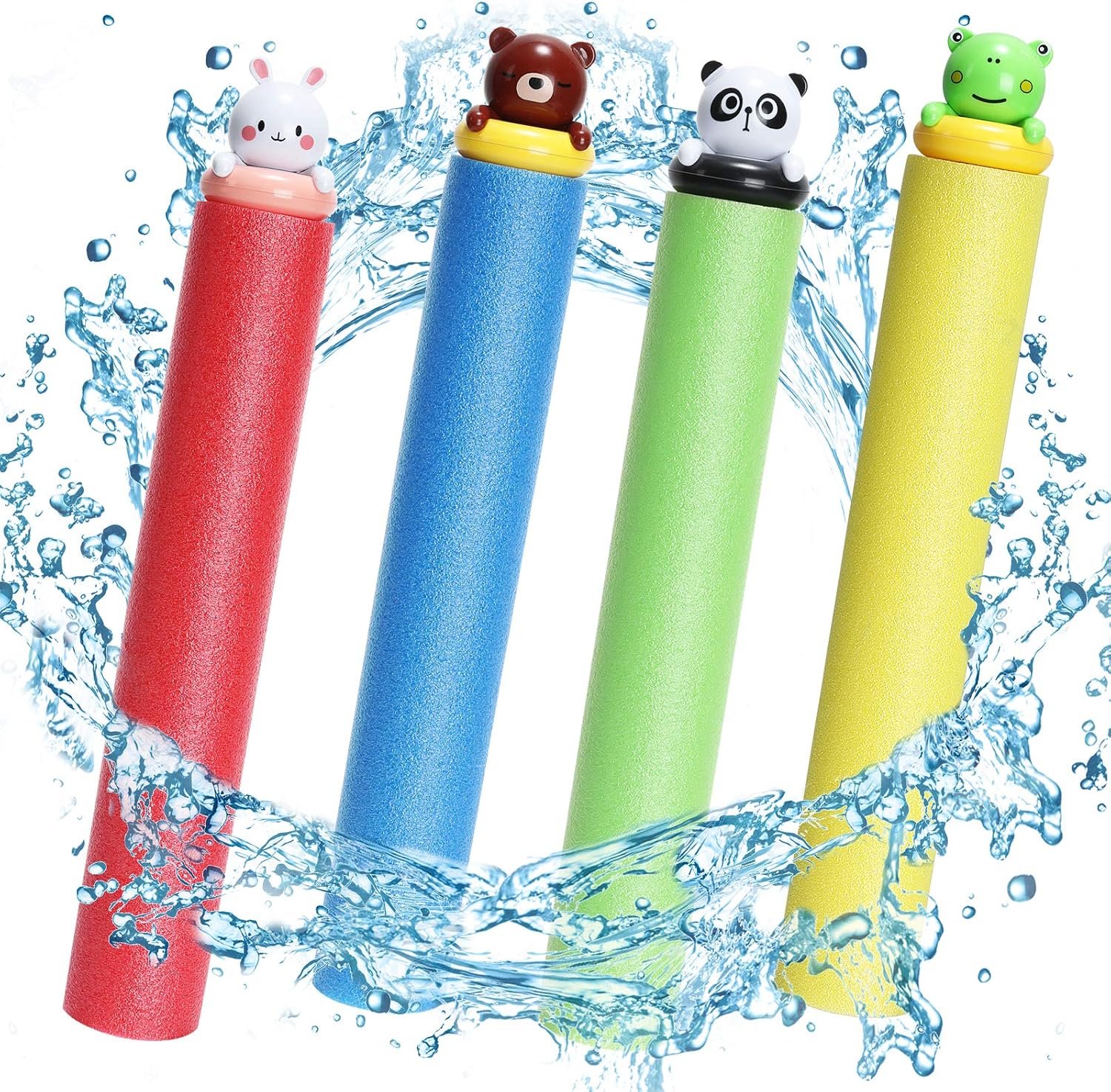 Water Soaker Blaster Guns, Water Squirt Guns for Kids, Fixget 4 Pack Animal Figures Foam Water Blaster Set, Outdoor Summer Beach Water Toy for Boys Grils Adults