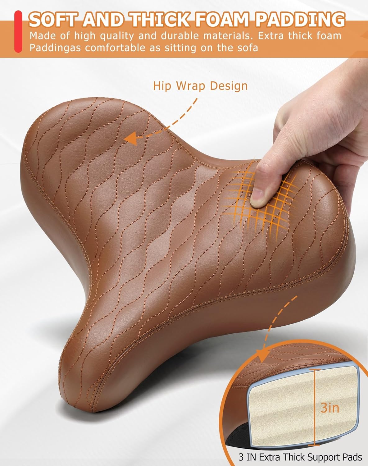 Wide Bicycle Seats for Comfort Men & Women, Oversized & Extra Soft Padded Bike Seat Cushion, Comfortable Large Bike Saddle for Ebike, Mountain Bike, Beach Cruiser, Stationary Exercise Bike