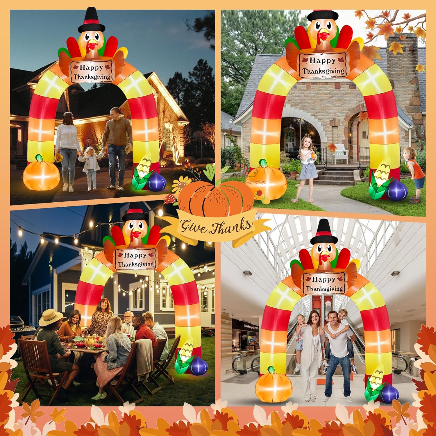 Danxilu 10FT Thanksgiving Inflatables Turkey Archway Outdoor Decorations, Inflatable Turkey Arch with Happy Thanksgiving Sign Blow up Yard Decoration LEDs Lighted for Fall Lawn Garden Party Decor