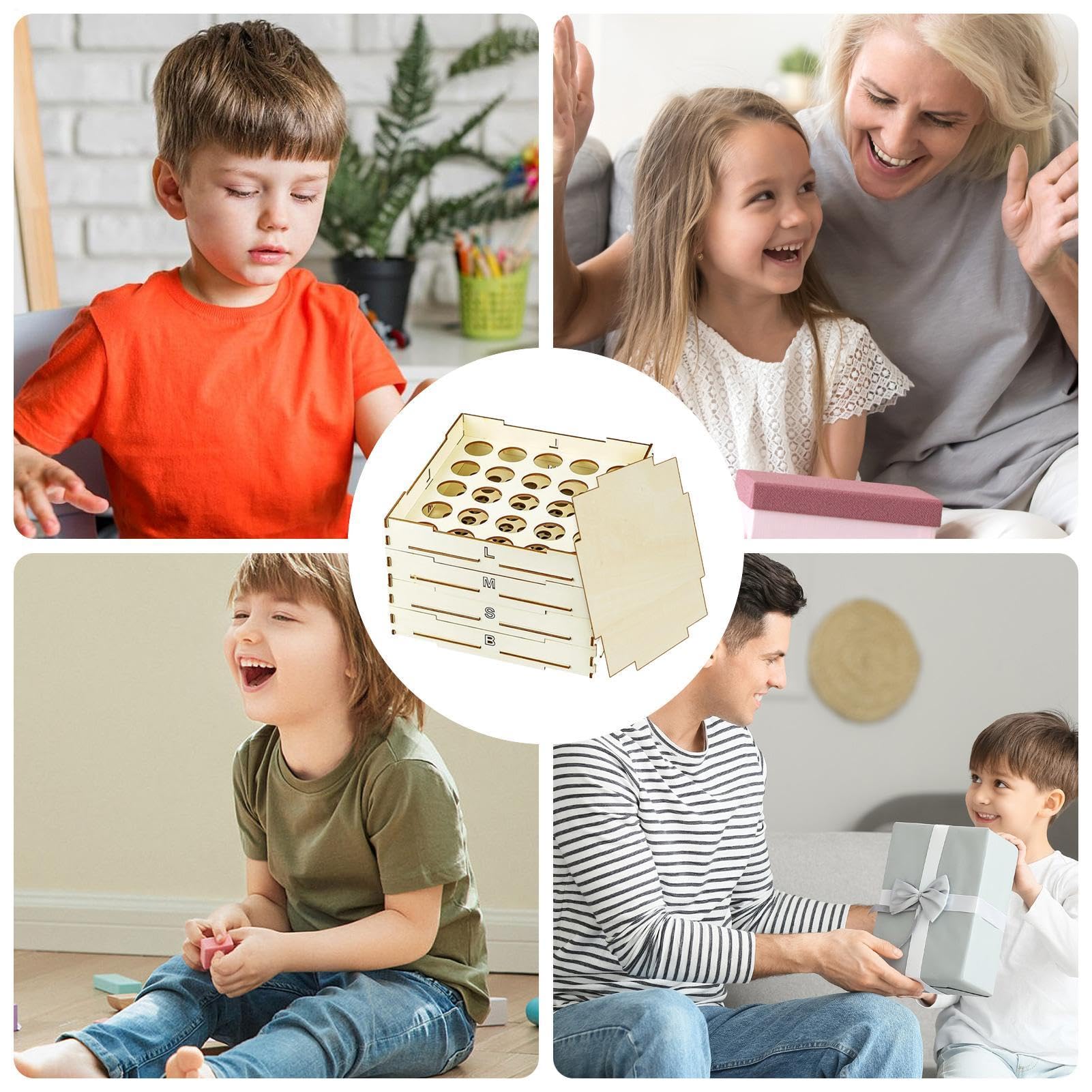 Genérico Wooden Building Bricks Sorter - Four Tray Storage Organizer Box