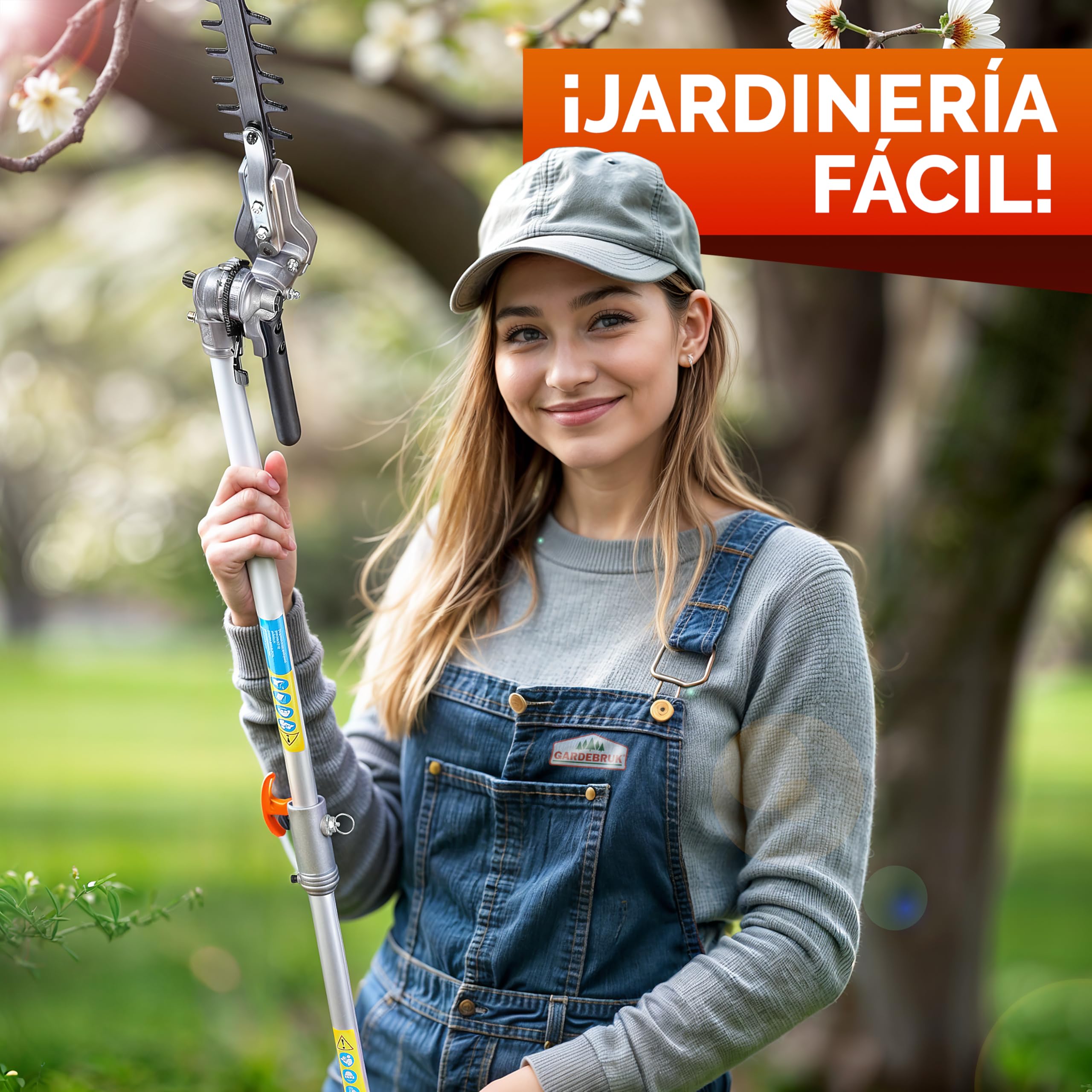 GARDEBRUK® Desbrozadora Gasolina Multifunción 5en1 Cortasetos Portátil Podadora Extensión 1m Motor 2 Tiempos 52 CC Correa Hombro Ajustable Mango Largo