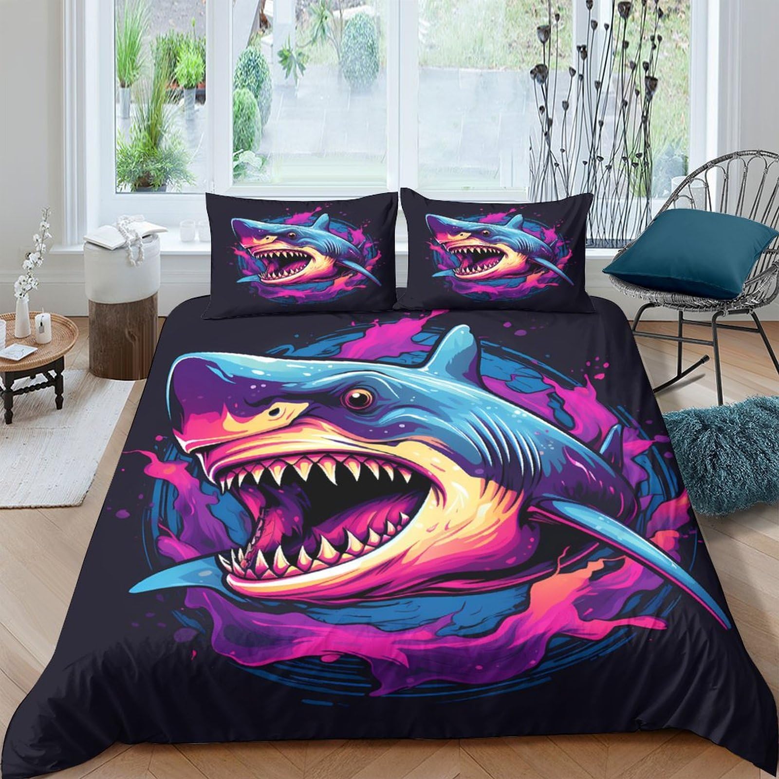 Ctjqhvkz Style-8 3D Printed Shark Attack Fitted Sheet Microfiber Soft Breathable Ocean Wave Bed Cover For Bedroom Dorm Mattress Decor Single（135X200cm）