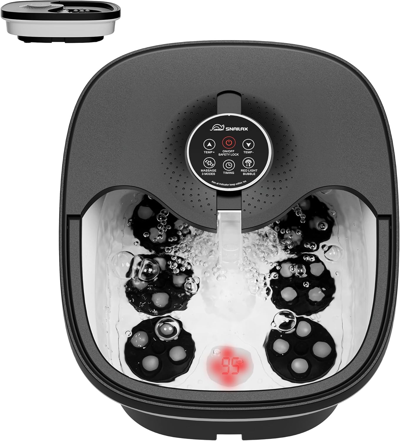 Snailax Foot Spa Bath Massager with Heat, Remote Control, Shiatsu Massage Rollers, Bubble, Temperature Control, Collapsible, Pedicure Foot Soaking Tub