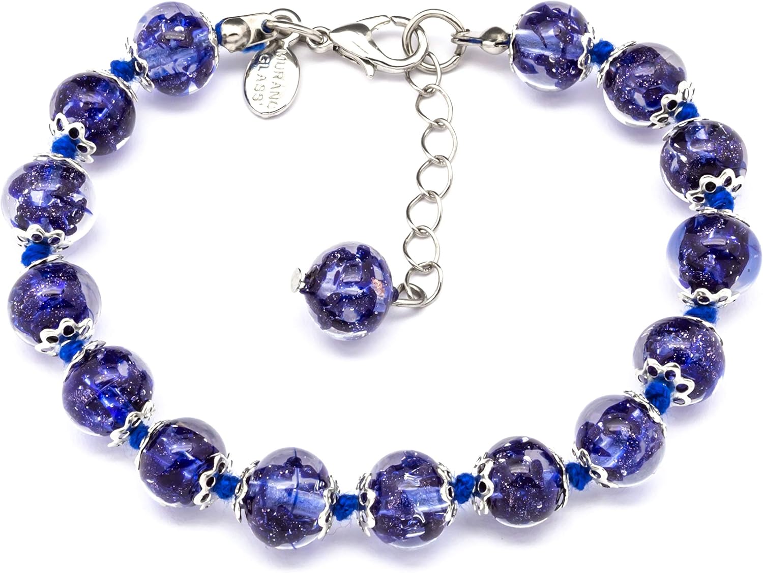 Handmade - Murano Glass Bracelet - Blue Aventurina - Avventurine Beads