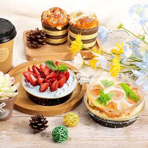 Vista 66 de Beasea Latas desechables para tartas de 4 pulgadas, paquete de 50 mini sartenes con tapas, molde de aluminio dorado de 8 onzas, moldes para tartas