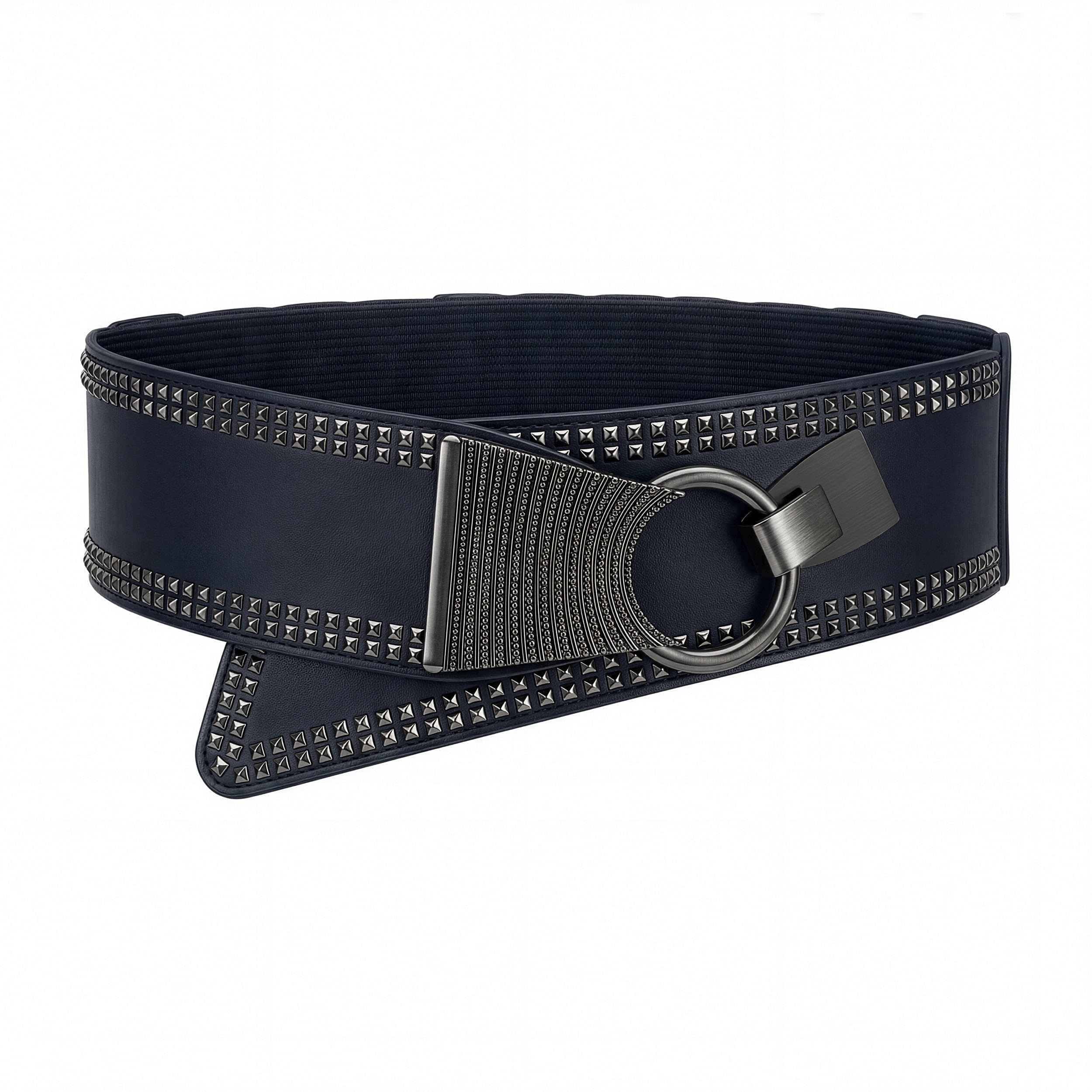 Blackbutterfly Women's Midnight Blue Wide Elastic Stretch Retro Metal Interlock Buckle Belt (, Xxl)
