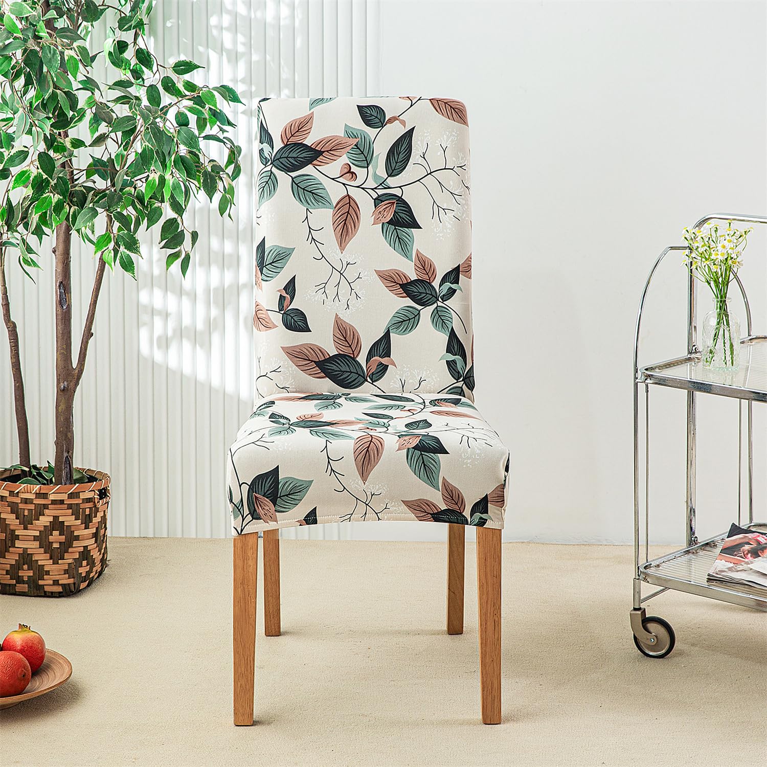 HZDHCLH Chair Covers Slipcovers 4/6 PCs Stretch Removable Washable Short Dining Chair Protector Cover Seat for Hotel,Dining Room,Ceremony (Two-color leaves,4 PCS) - Image 3