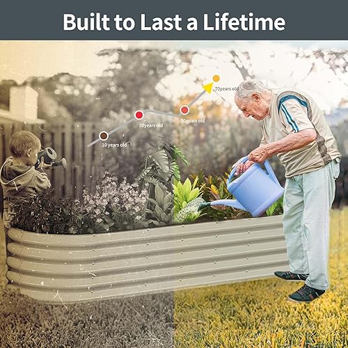 Miniatura 7 de Kesfitt Kit de cama de jardín elevada galvanizada, cajas de metal 7 en 1 de 18 pulgadas de alto con bordes de seguridad, 8 x 2 x 1.5 pies modulares