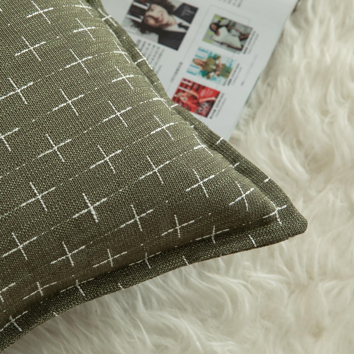 MANDIOO Pack of 2 Burlap Linen Throw Pillow Covers Woven Textured Modern Farmhouse Cushion Covers Pillowcase Decorative Couch Sofa Bed Living Room 16 x 16 Inch Olive Green - Image 2