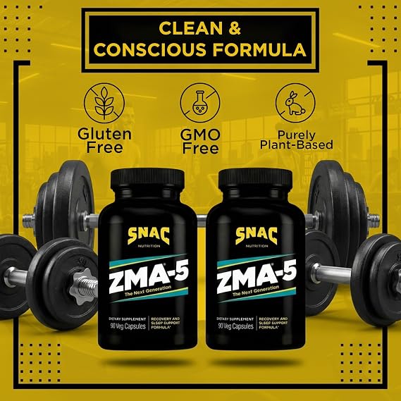 SNAC ZMA-5 Mineral Supplement - Supports Muscle Function with Zinc, Vitamin B6, Magnesium & 5-HTP for Sleep - 180 Veggie Capsules (2 Pack)