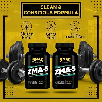 SNAC ZMA-5 Mineral Supplement - Supports Muscle Function with Zinc, Vitamin B6, Magnesium & 5-HTP for Sleep - 180 Veggie Capsules (2 Pack)