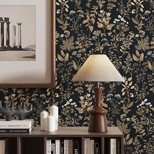 Miniatura 2 de Dimoon Papel tapiz de 78.7 x 16.1 pulgadas, delicado papel tapiz floral para despegar y pegar, blanco, dorado, grueso, impermeable, hojas vintage,
