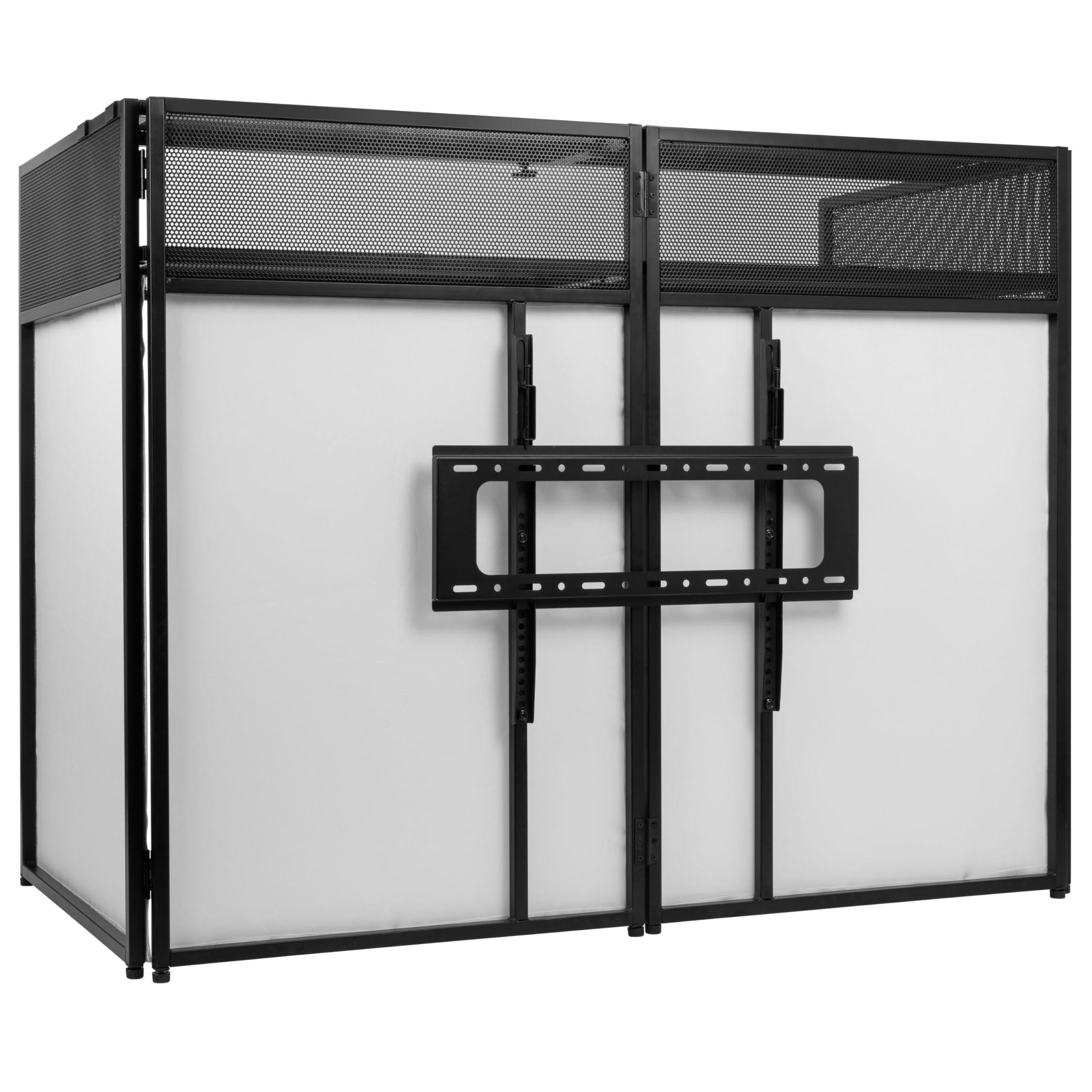 VONYX DB6 Pro Cabine DJ avec Support TV - Jusqu'à 25 Kg, Écran 65'', Lycra Blanc ou Noir Inclus, Sac de Transport, Un Système Complet et Idéal pour Les DJs Professionnels, DJs Mobiles