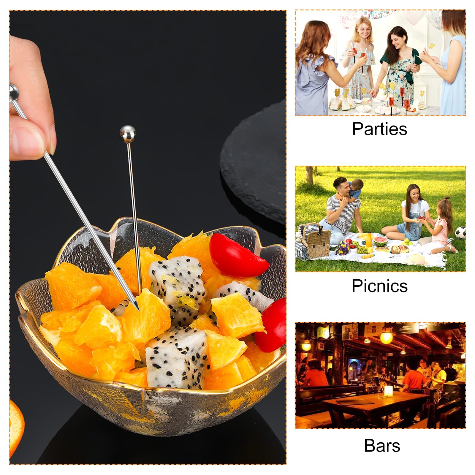 20 Pezzi Stecchini Acciaio Cocktail, Bastoncino Da Cocktail da 11 cm, Superficie Liscia Facile da Pulire Riutilizzabili Spiedini da Cocktail per Frutta E Formaggio, Antipasti, Mini Panini, Dolci