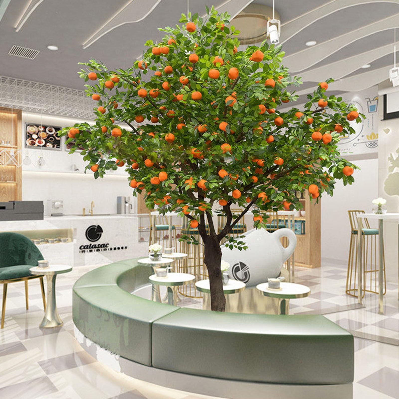 Artificial Green Plant Fruits Decoration, Large Artificial Orange Fruit Tree with Solid Wood Trunk, Indoor Home Hotel Mall Decorative(5x5m)