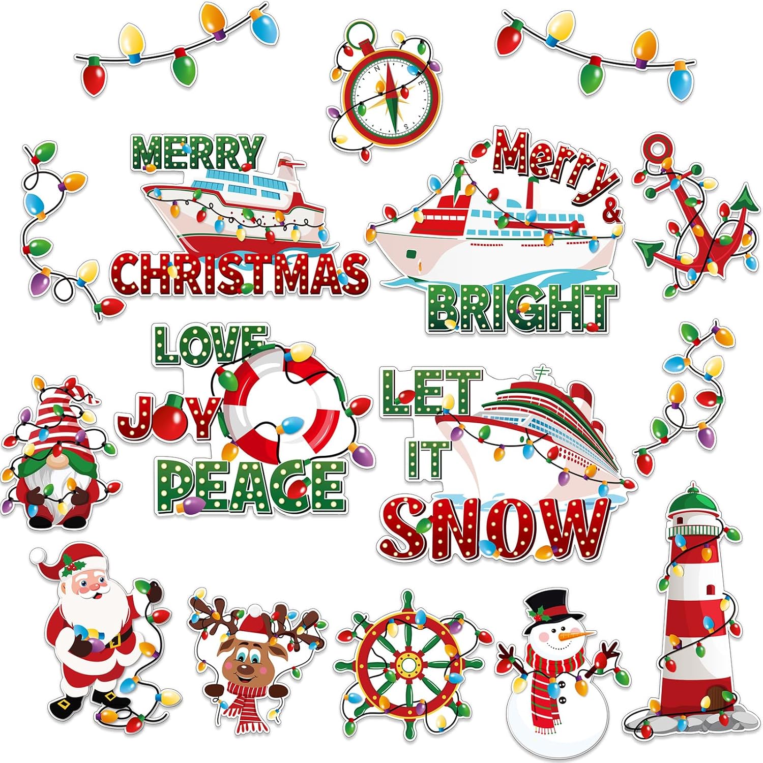 Capoda 16 Pcs Christmas Cruise Door Magnets Merry Christmas Magnets Decorations Winter Holidays Magnetic Stickers for Car Ship Xmas Holiday Refrigerator Metal Door Garage Car Decor(Light Bulb)