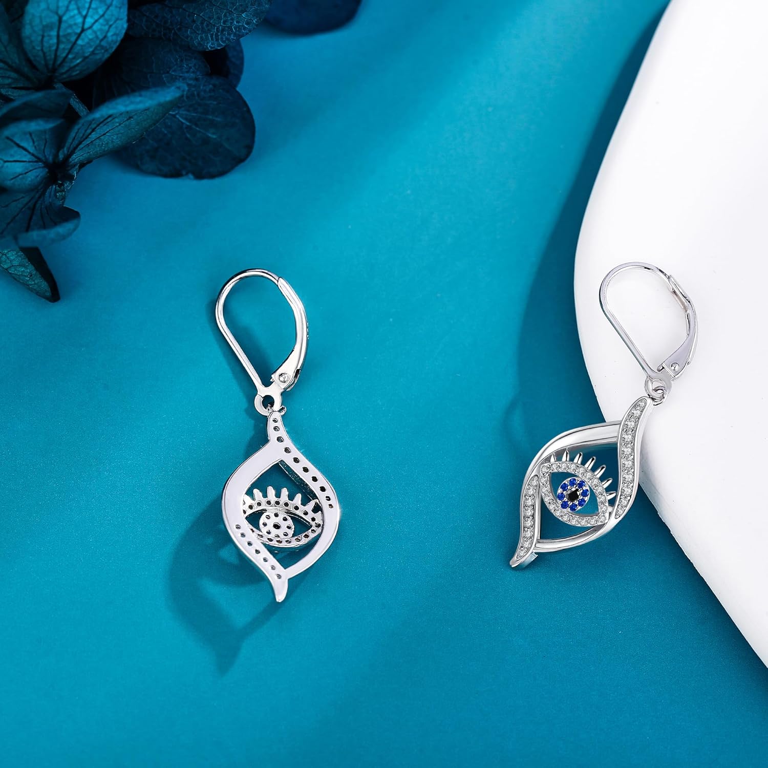 Evil Eye Earrings 925 Sterling Silver Eye Dangle Drop Earrings Amulet Protection Evil Eye Jewelry Gift for Women - Image 3