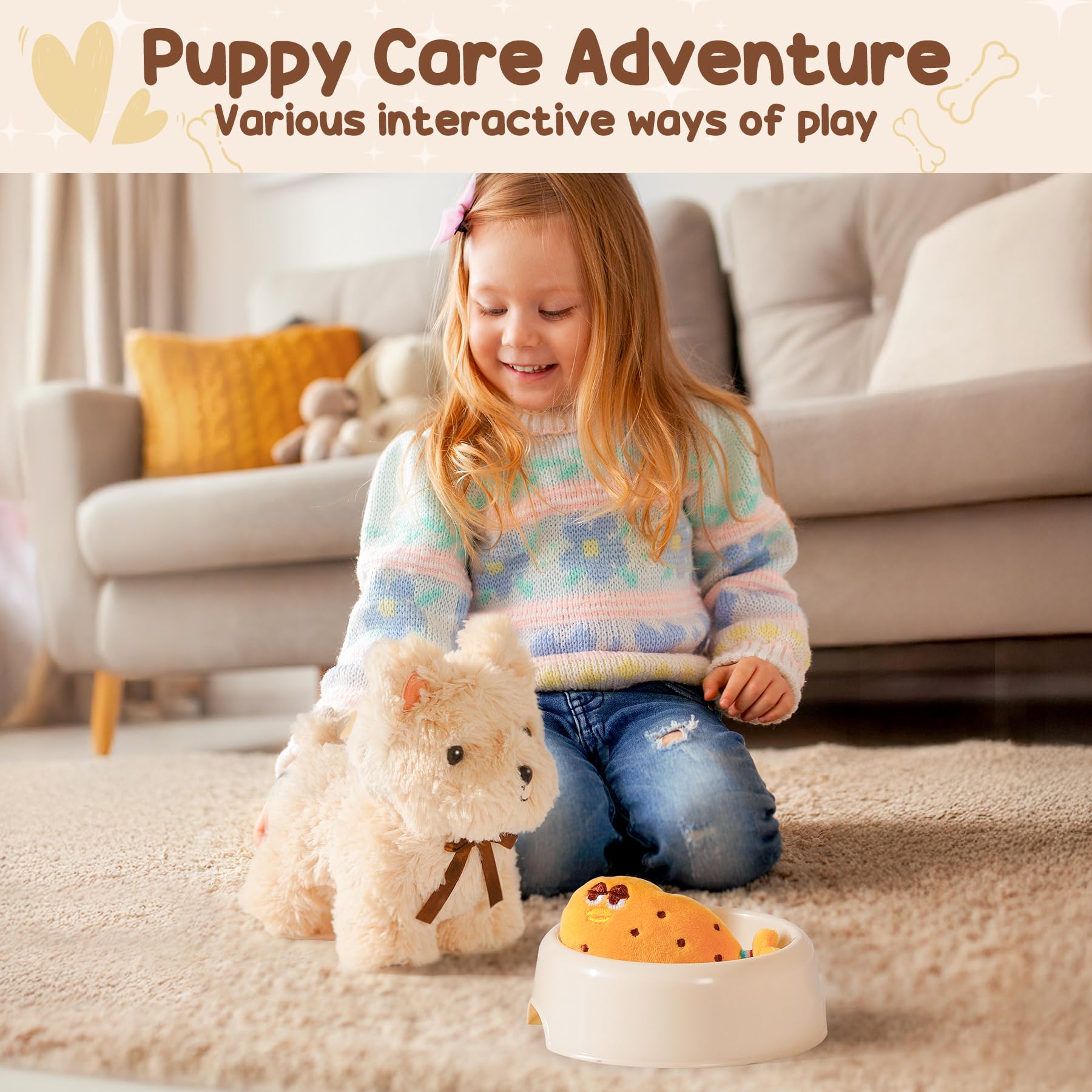 ROBUD Hund Spielzeug Kinder, 2-in-1 Nachziehtiere Spielzeug & Tierpflege Rollenspielset mit Holz Hundehütte & Abnehmbaren Rädern, Zubehör, Holzspielzeug Geschenk für Jungen Mädchen ab 2 3 Jahren